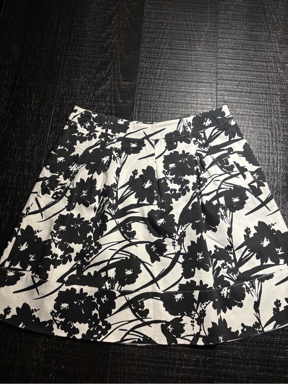 White House Black Market Black and White Floral Midi Skirt
